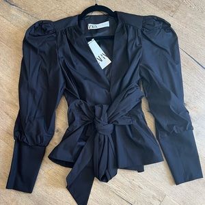 Dramatic balloon sleeve bow blazer jacket top